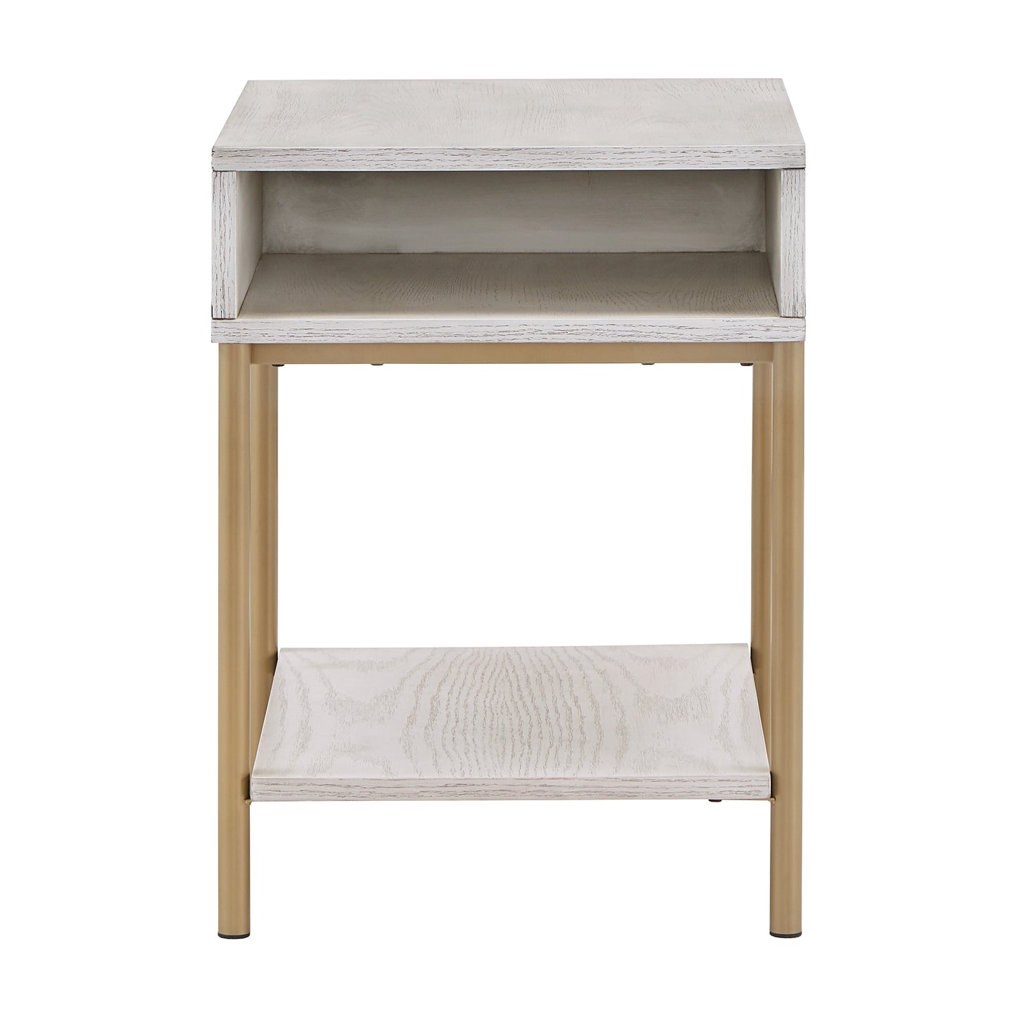 Two-Tone Rectangular End Table with USB Port - White Finish