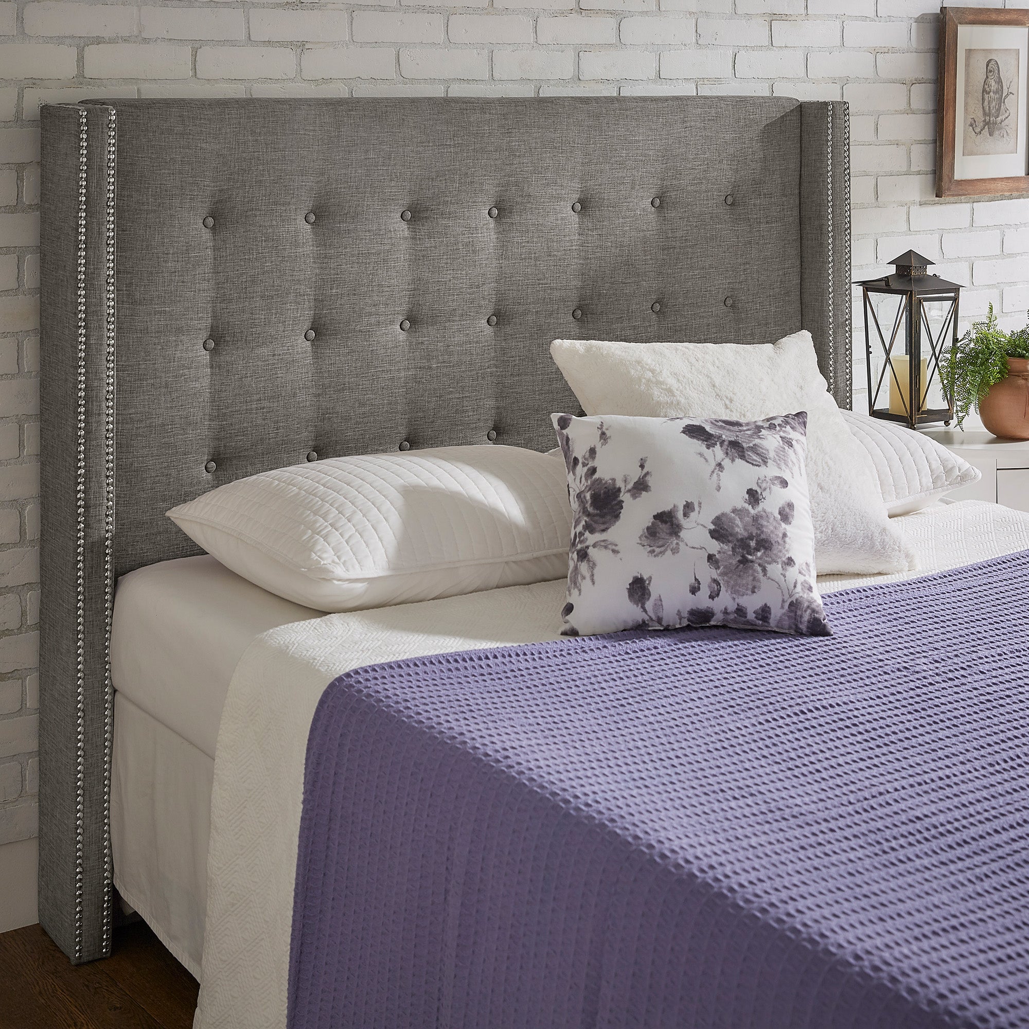 Nailhead Wingback Button Tufted Headboard Gray Linen Full by iNSPIRE Q Bold iNSPIRE Q Home