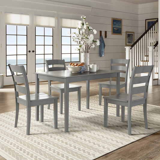 Oak Wood Finish 48-inch Rectangle Dining Set - Antiqua Gray Finish, Laddar Back Chairs