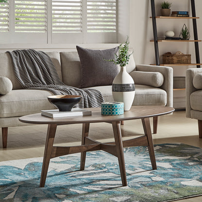 Wood Oval Coffee Table - Dark Walnut Finish