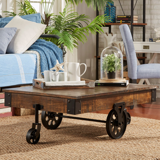 Vintage Industrial Rustic Coffee Table - Brown Finish