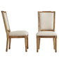 Ornate Linen and Wood Dining Chairs (Set of 2) - Beige Linen, Natural Finish