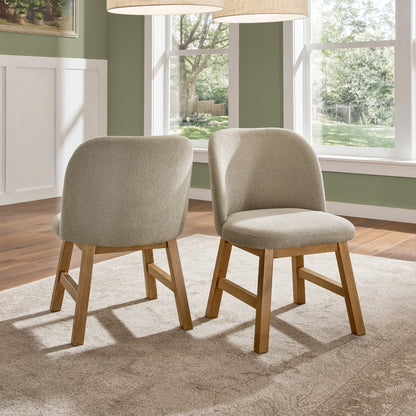 Wood Finish Taupe Fabric Curved Low Back Dining Chair (Set of 2) - Oak Wash