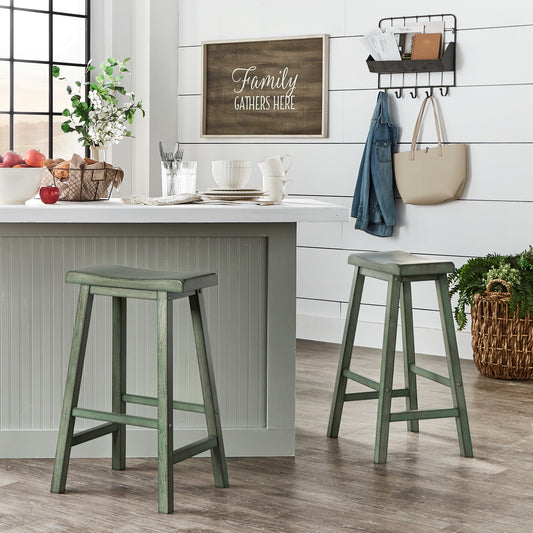 Saddle Seat 29" Bar Height Backless Stools (Set of 2) - Antique Sage Green Finish