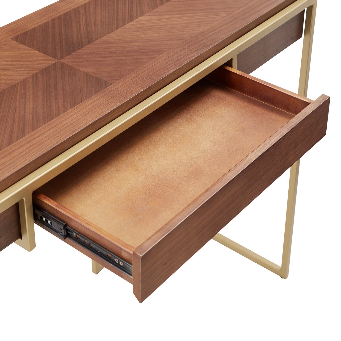 Natural Finish Gold Metal 1-Drawer Desk