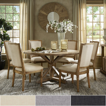 Round 7-Piece Dining Set - Gray Linan, Ornata Chair Backs