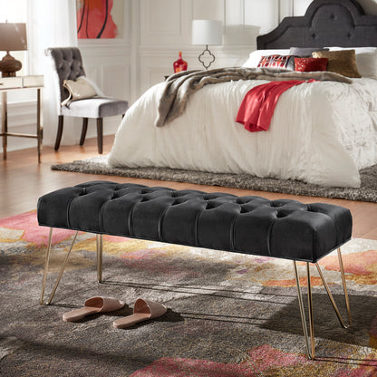 Velvet Tufted Bench - Black