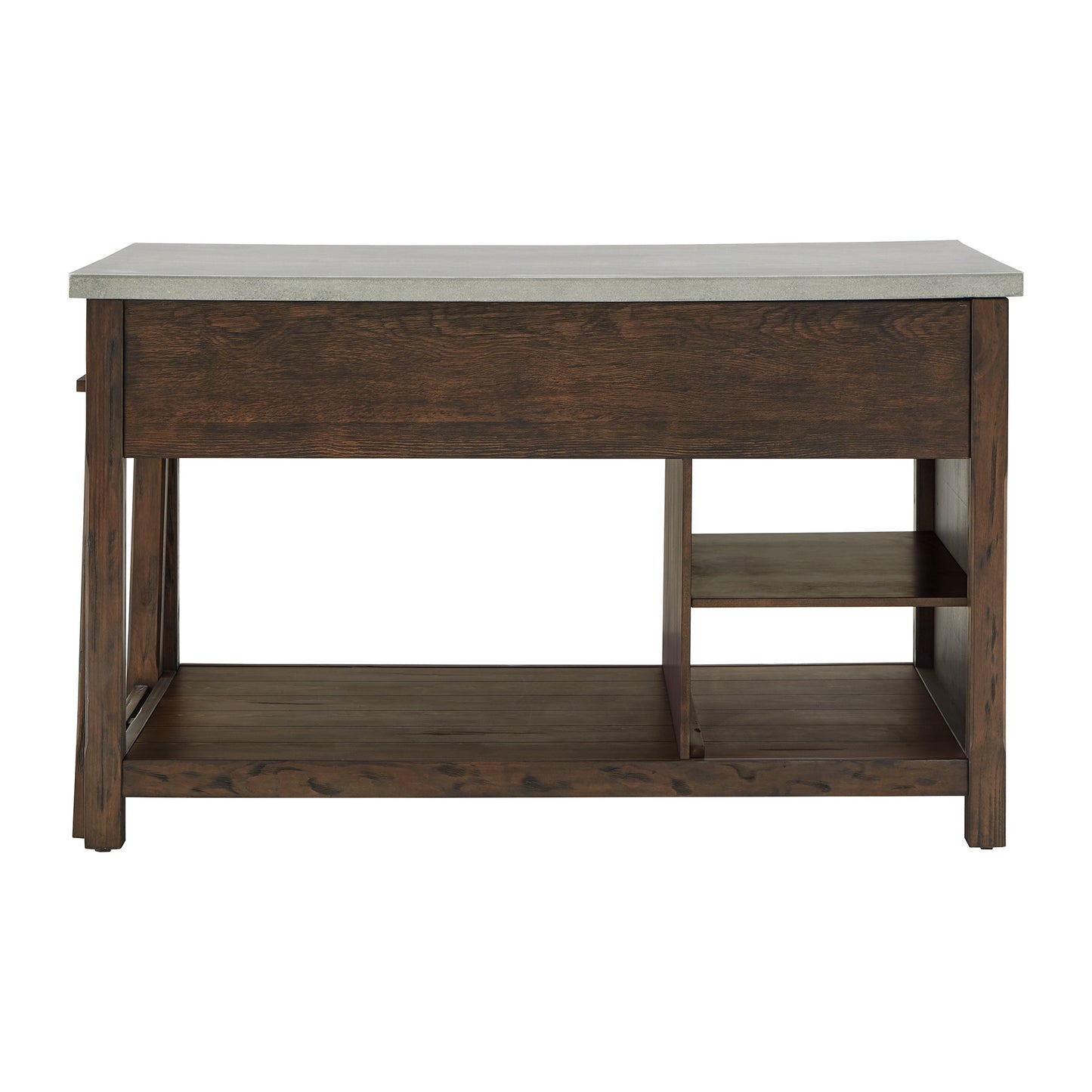 Reclaimed Look Extendable Kitchen Island - Brown Finish, Concrete Veneer Top