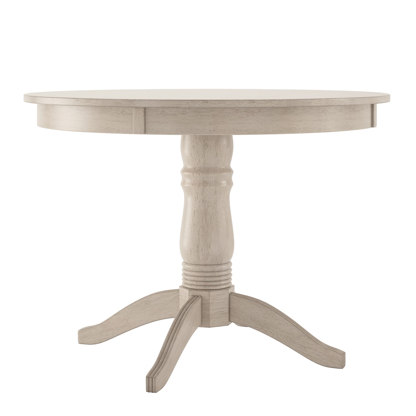 Round Pedestal Base 5-Piece Dining Set - Antique White Finish, Ladder Back