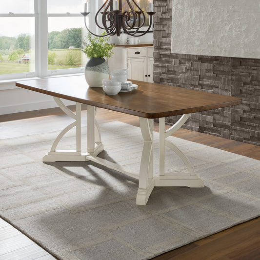 78-inch Oak Top Dining Table with Interlocking Base - Antique White Base