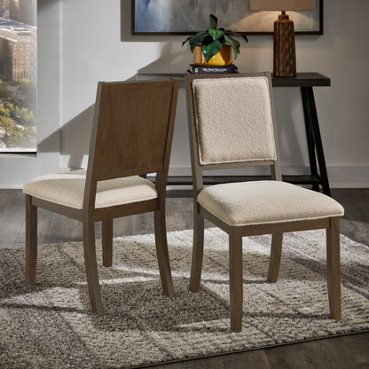 Wood Finish Cream Boucle Fabric Dining Chair (Set of 2) - Walnut