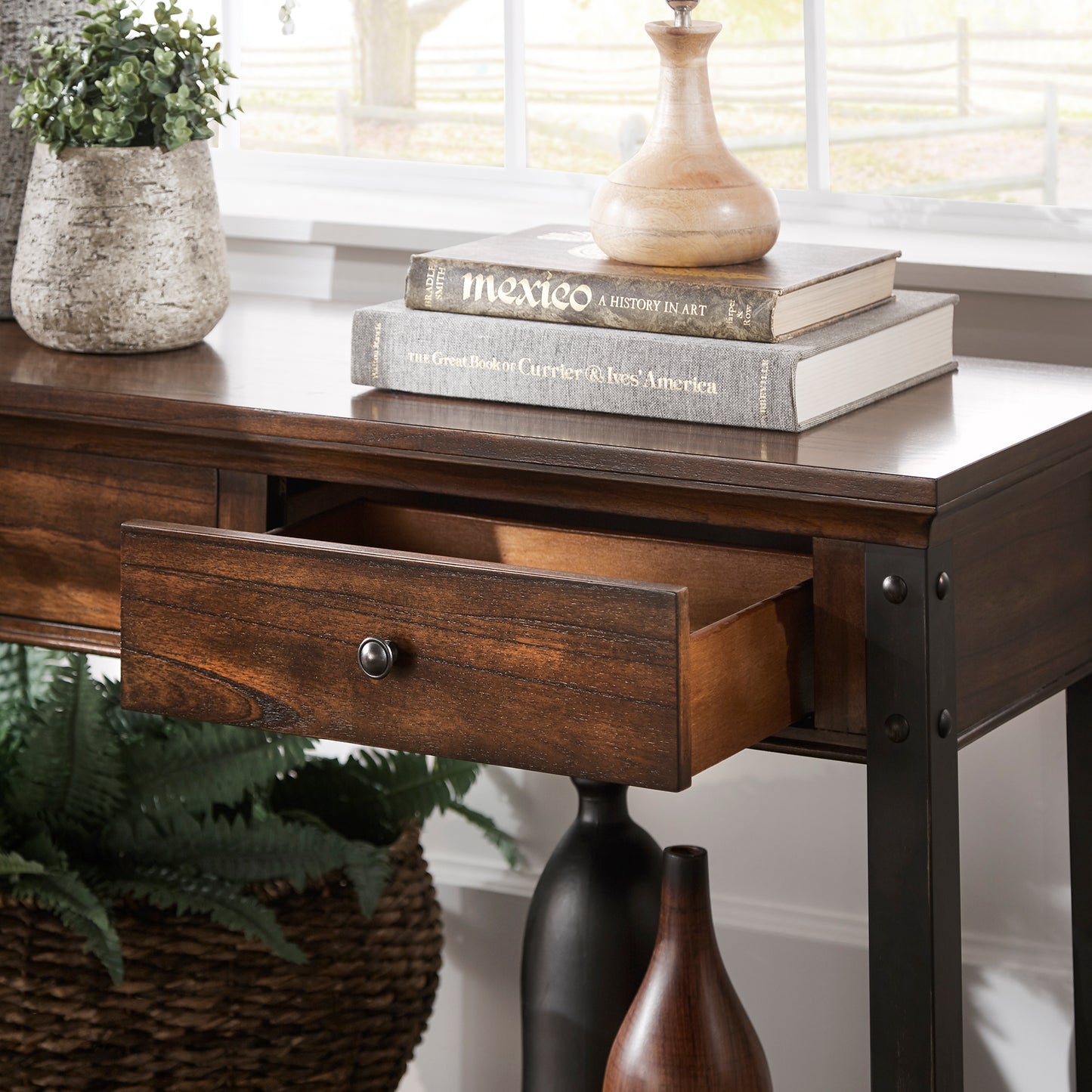 Wood Finish Sofa Table - Dark Cherry Finish