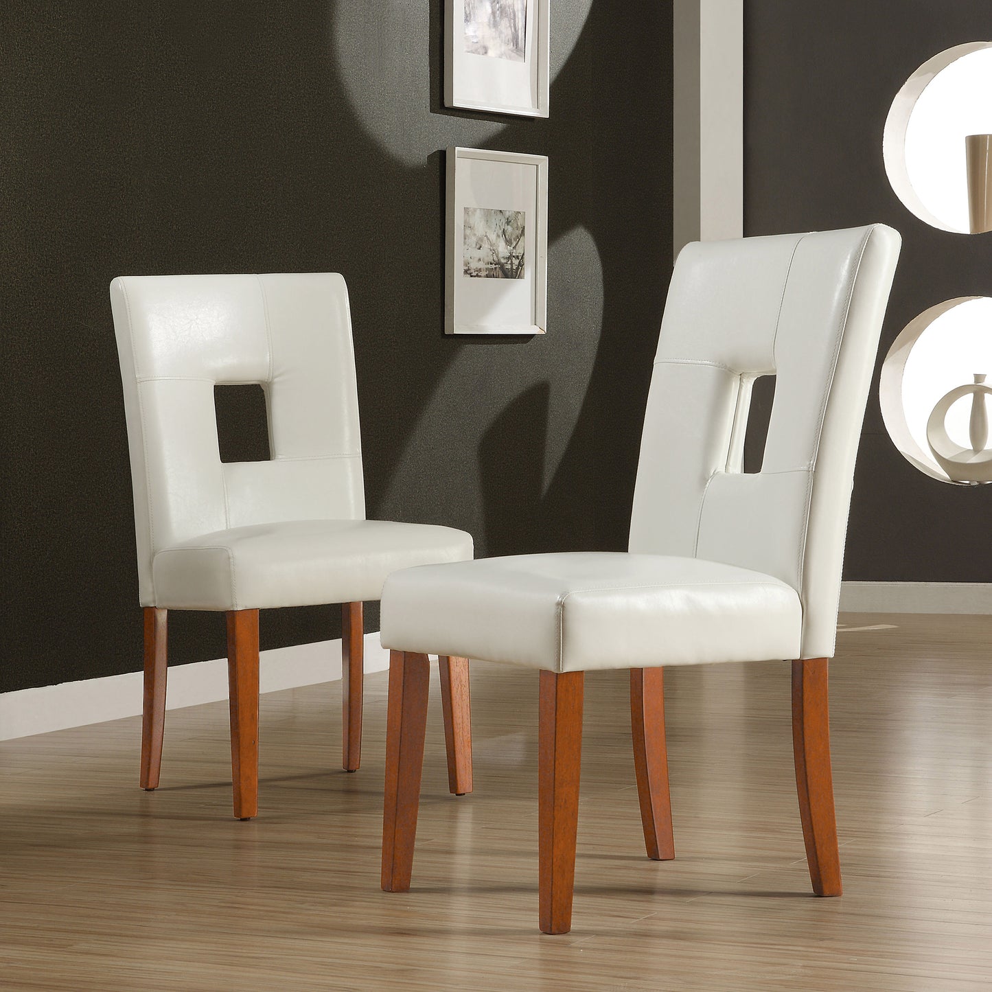 White Faux Leather Keyhole Dining Chairs (Set of 2)