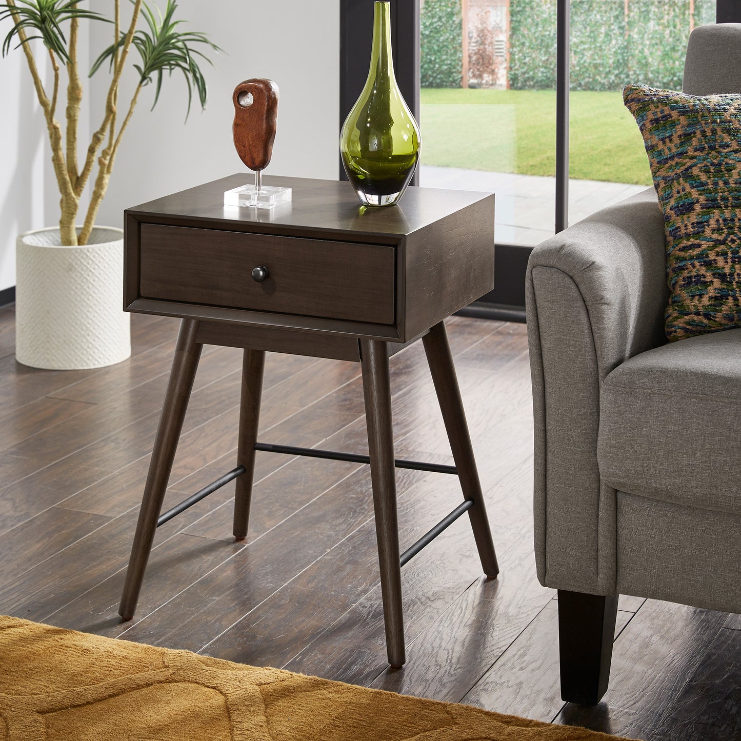 Wood 1-Drawer End Table - Dark Walnut Finish