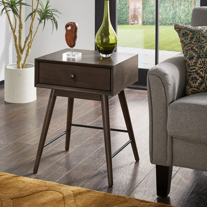 Wood 1-Drawer End Table - Dark Walnut Finish