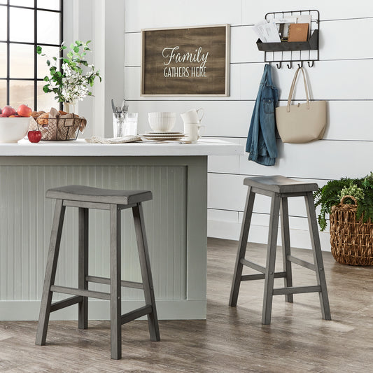 Saddle Seat 29" Bar Height Backless Stools (Set of 2) - Antique Gray Finish