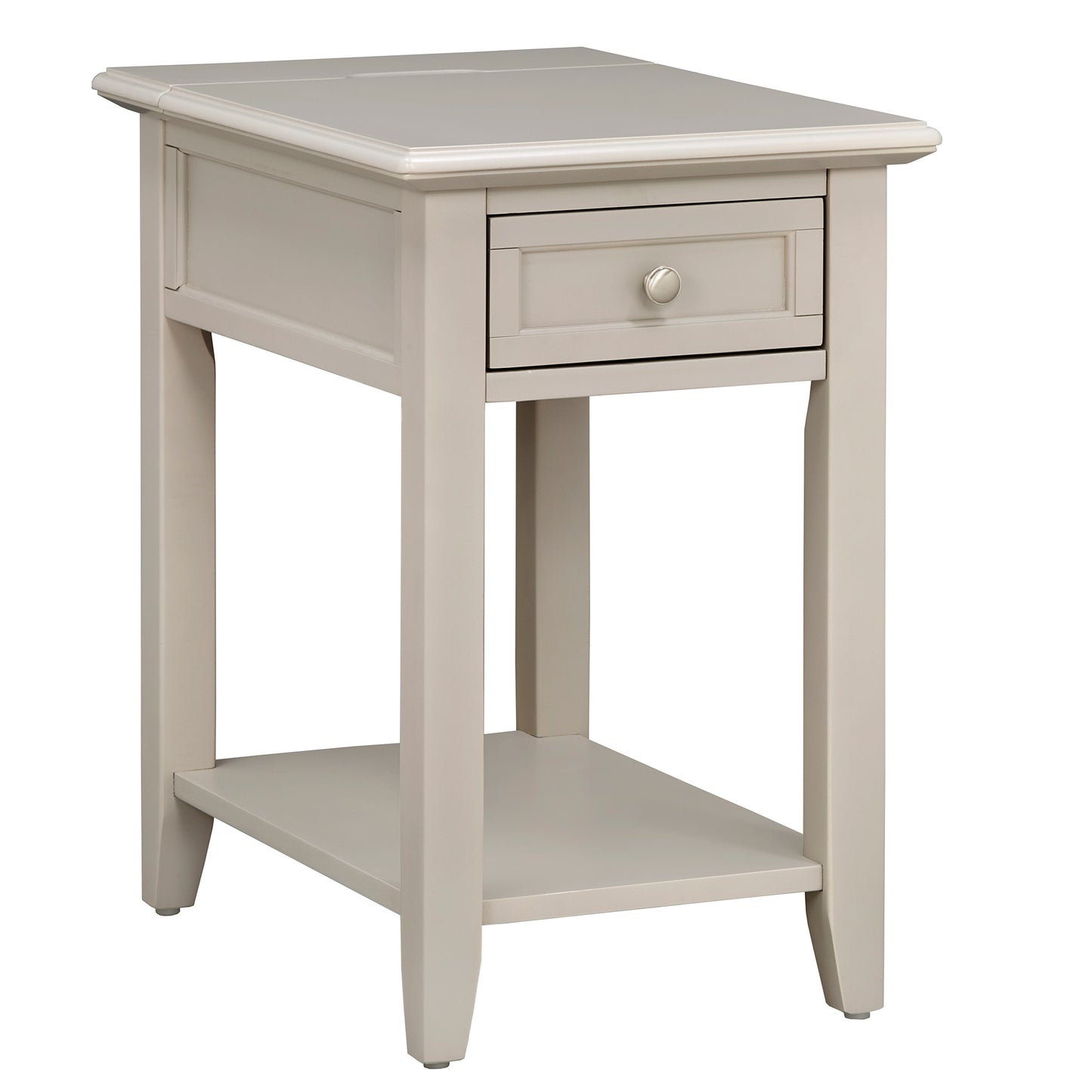 1-Drawer Side Table with Charging Station - Silver Birch