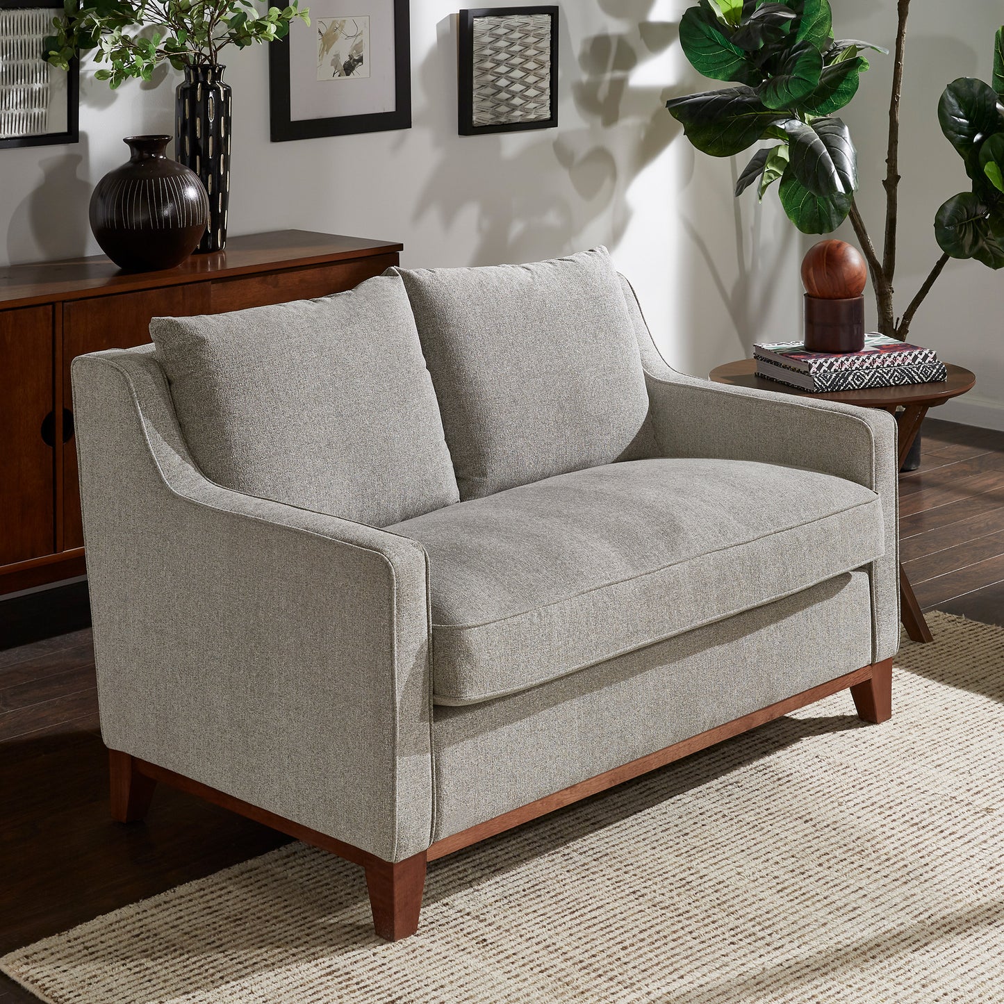 Fabric Loveseat with Down Feather Cushions - Gray