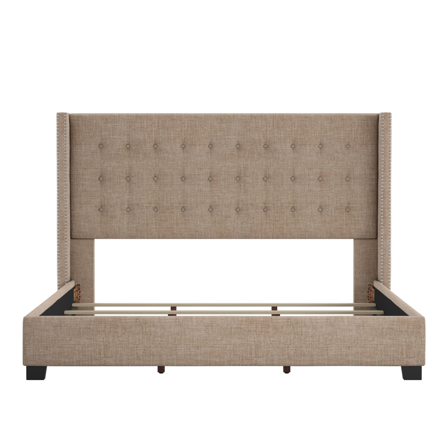 Tufted Linen Wingback Bed - Beige Linen, King