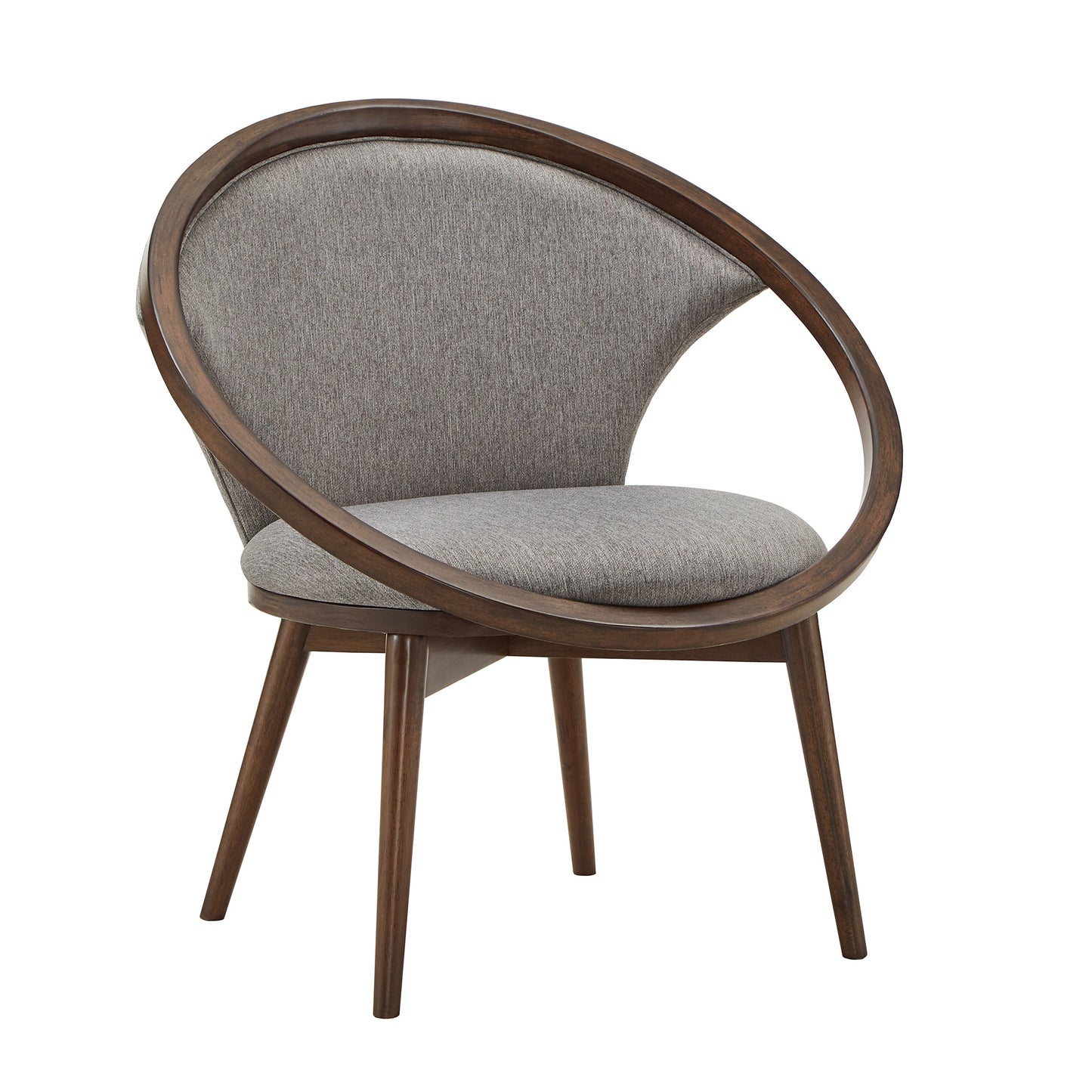 32" Wide Fabric Upholstered Accent Barrel Chair - Walnut Finish, Gray Harringbona Fabric