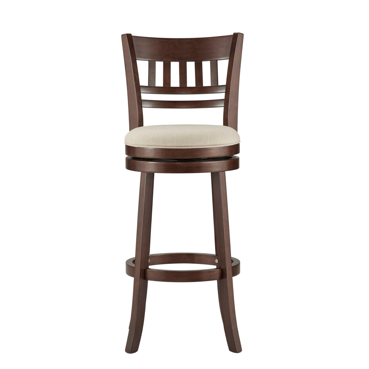 Lattice Back 29"H Swivel Bar Stool - Dark Cherry Finish, Beige Linen