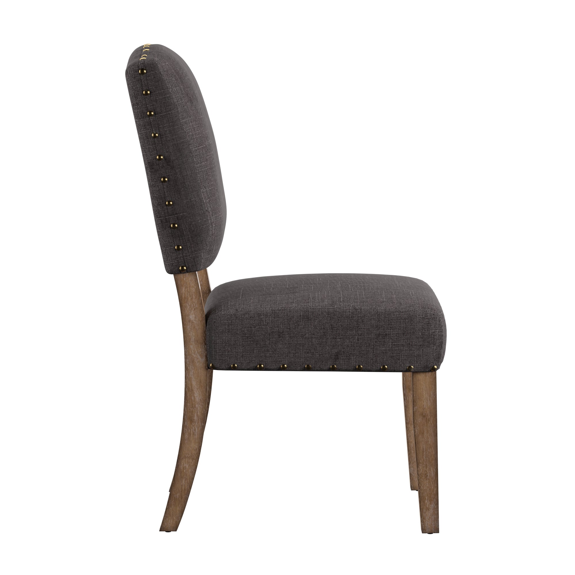 Nailhead Upholstered Dining Chairs Set of 2 Natural Finish Dark Gray Linen by iNSPIRE Q Artisan iNSPIRE Q Home
