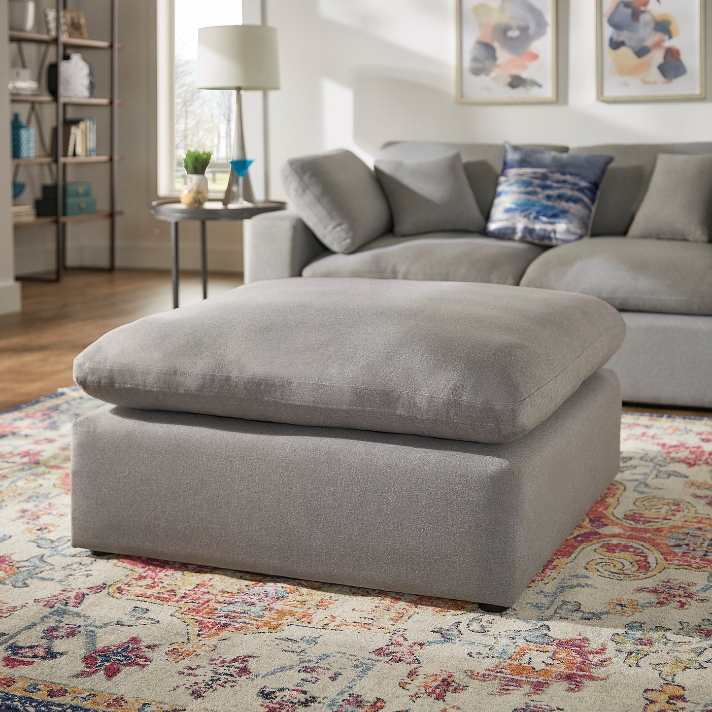 Gray Linan Waava Down Bland Ottoman - Ottoman Only