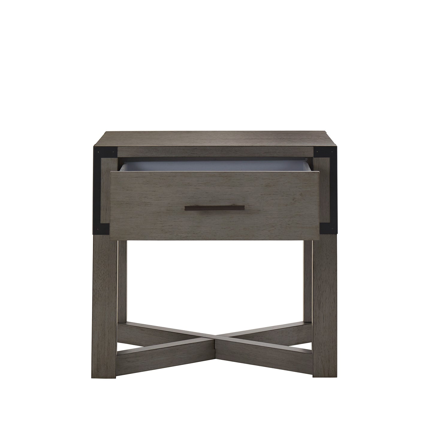 Wood Finish X-Base End Table with Drawer - Antique Gray