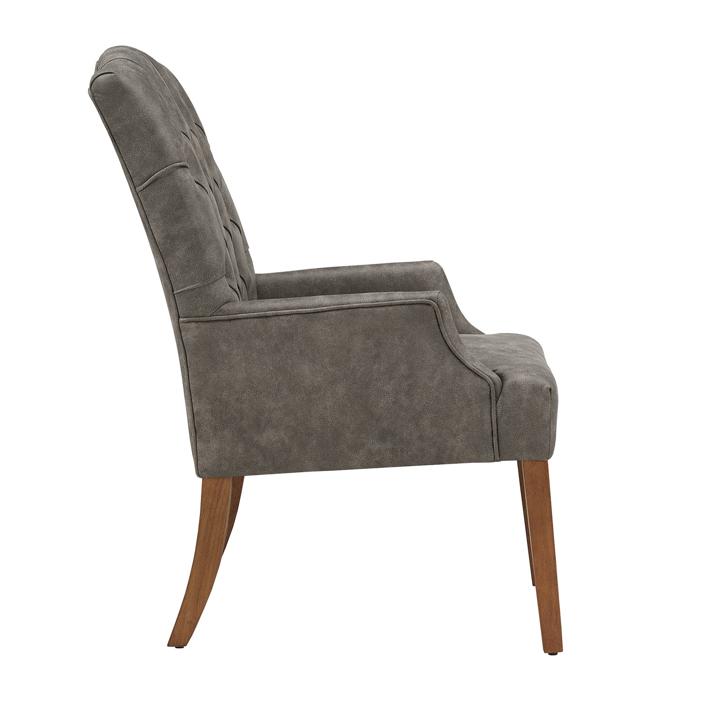 Light Distressed Natural Finish Polished Microfiber Tufted Dining Chair - Gray Polished Microfiber