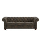 Tufted Scroll Arm Chesterfield Sofa - Brown Microfiber Upholstery