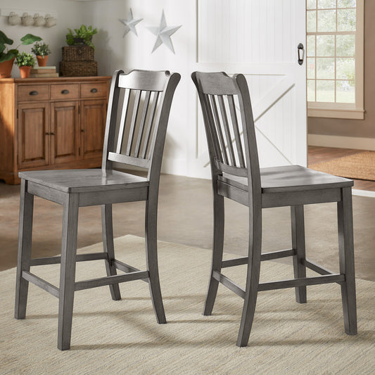 Slat Back Wood Counter Height Chairs (Set of 2) - Antique Gray Finish