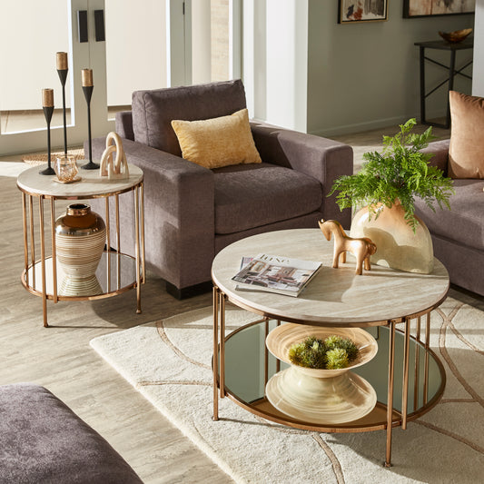 Champagne Gold Finish Tables - Nesting End Table and Coffee Table Set