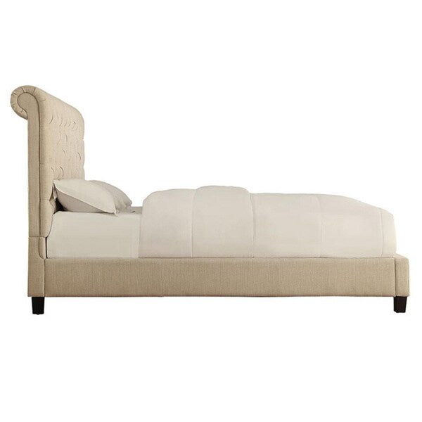 Beige Linen Chesterfield Platform Bed - King