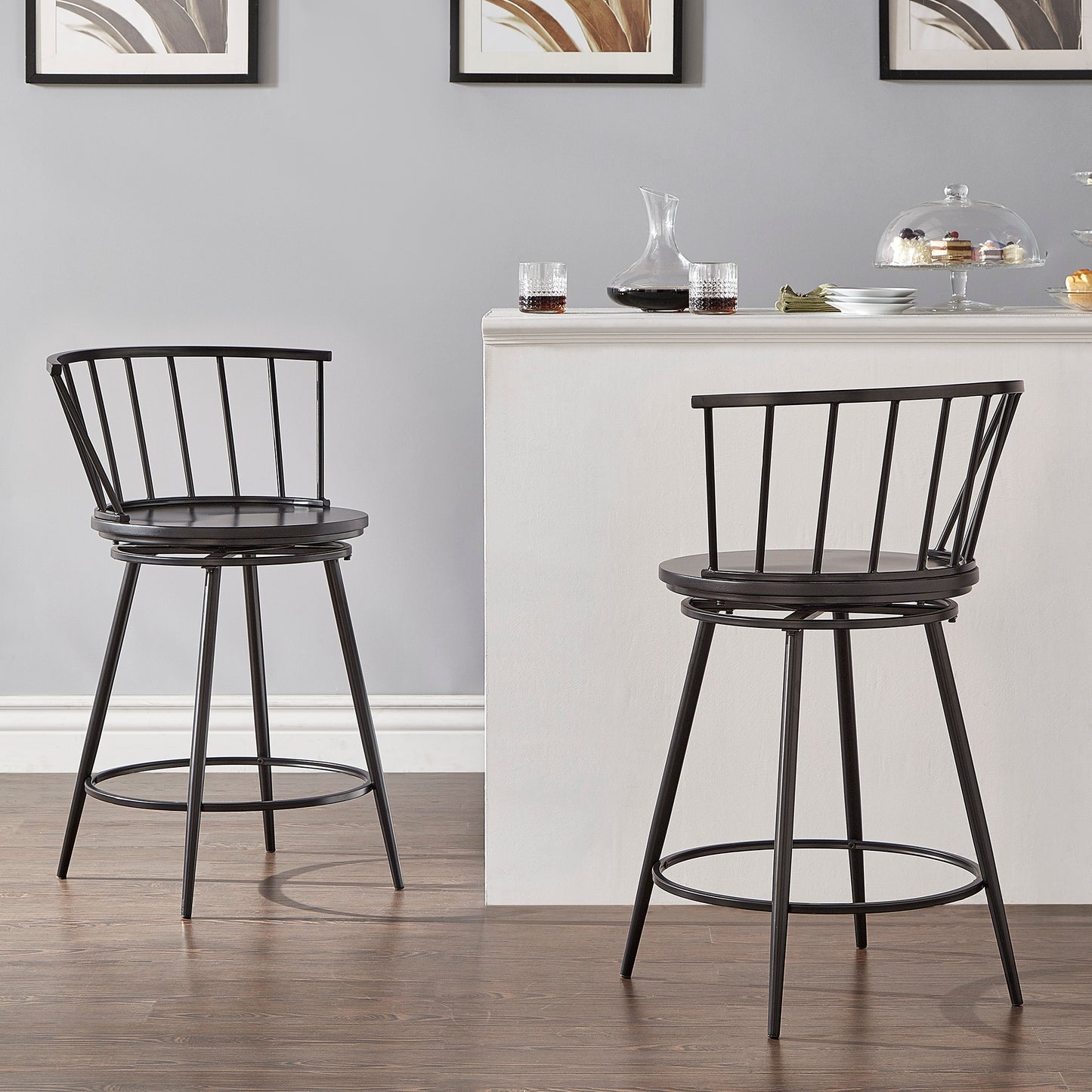 Windsor Swivel Counter Stools with Low Back (Set of 2) - Black