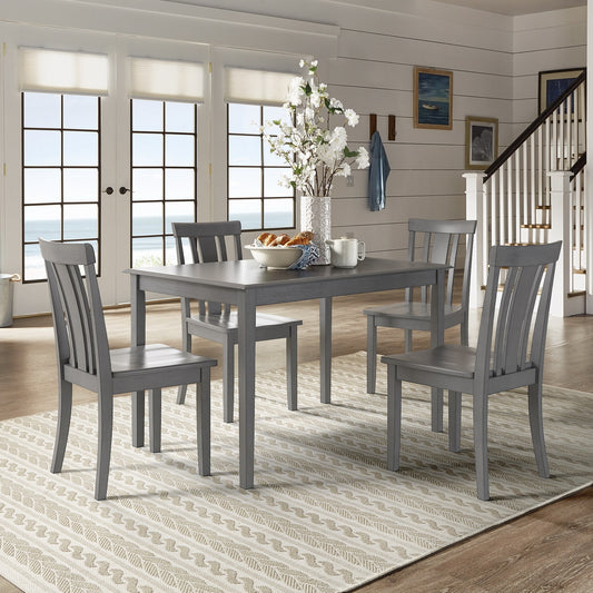 Oak Wood Finish 48-inch Rectangle Dining Set - Antiqua Gray Finish, Slat Back Chairs
