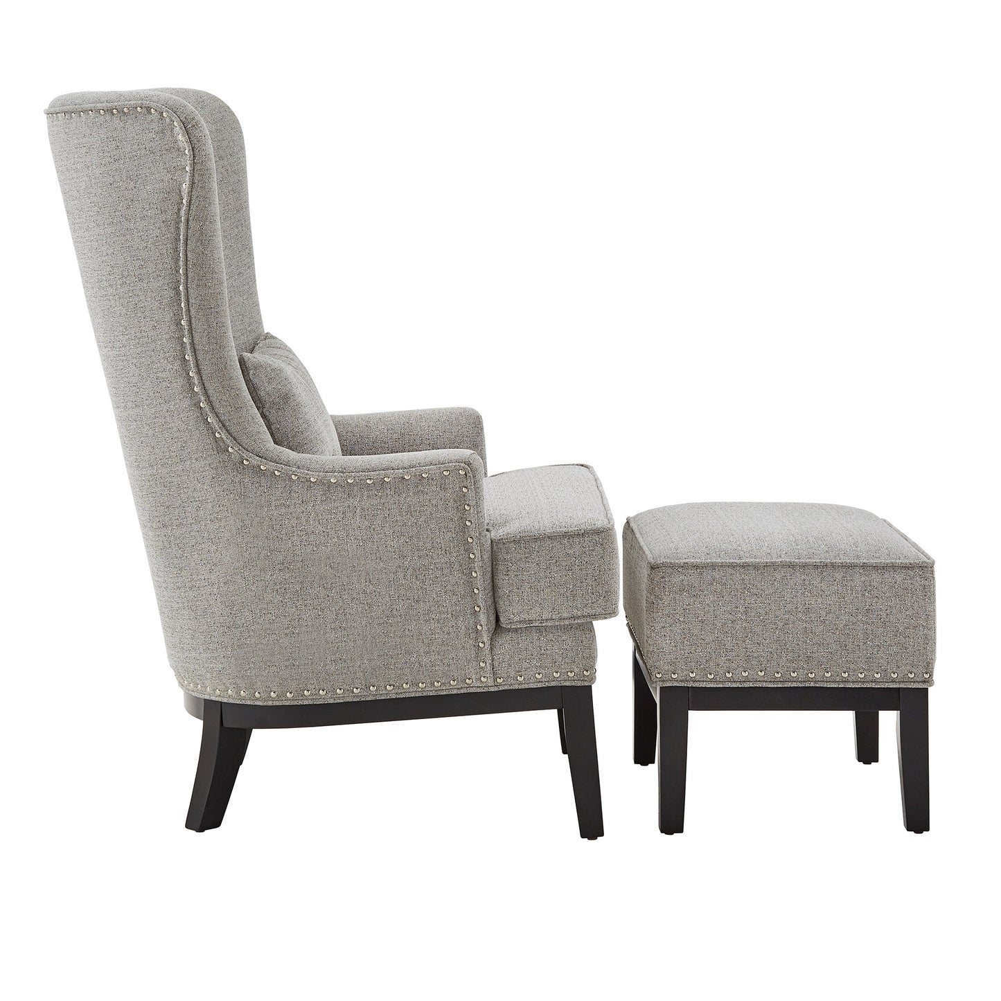 High Back Wing Lounge Chair with Footstool - Light Gray Haatharad Waava