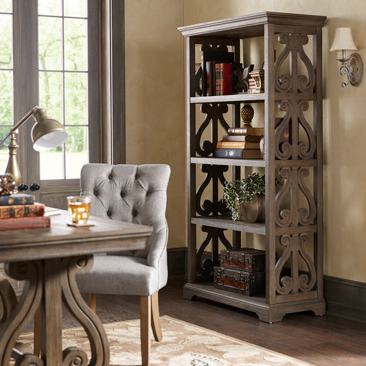 Wire Brushed Oak Finish Wood Bookcase