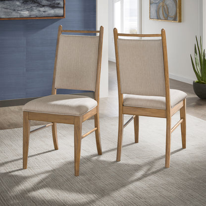 Wood Finish Beige Fabric Dining Chair (Set of 2) - Oak Wash