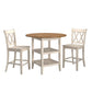 Antique Finish Drop Leaf Round Counter Height Dining Set - Antique White, Double X Back Chair, 3-Piece