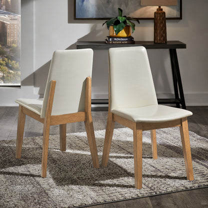 Wood Finish White Vegan Leather Dining Chair (Set of 2) - Oak Wash