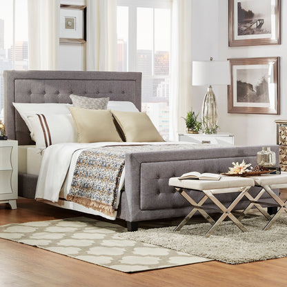 Square Button-Tufted Upholstered Bed with Footboard - Gray, King