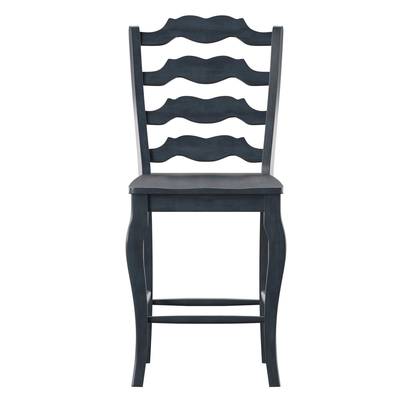 French Ladder Back Wood Counter Height Chairs (Set of 2) - Antique Dark Denim Blue