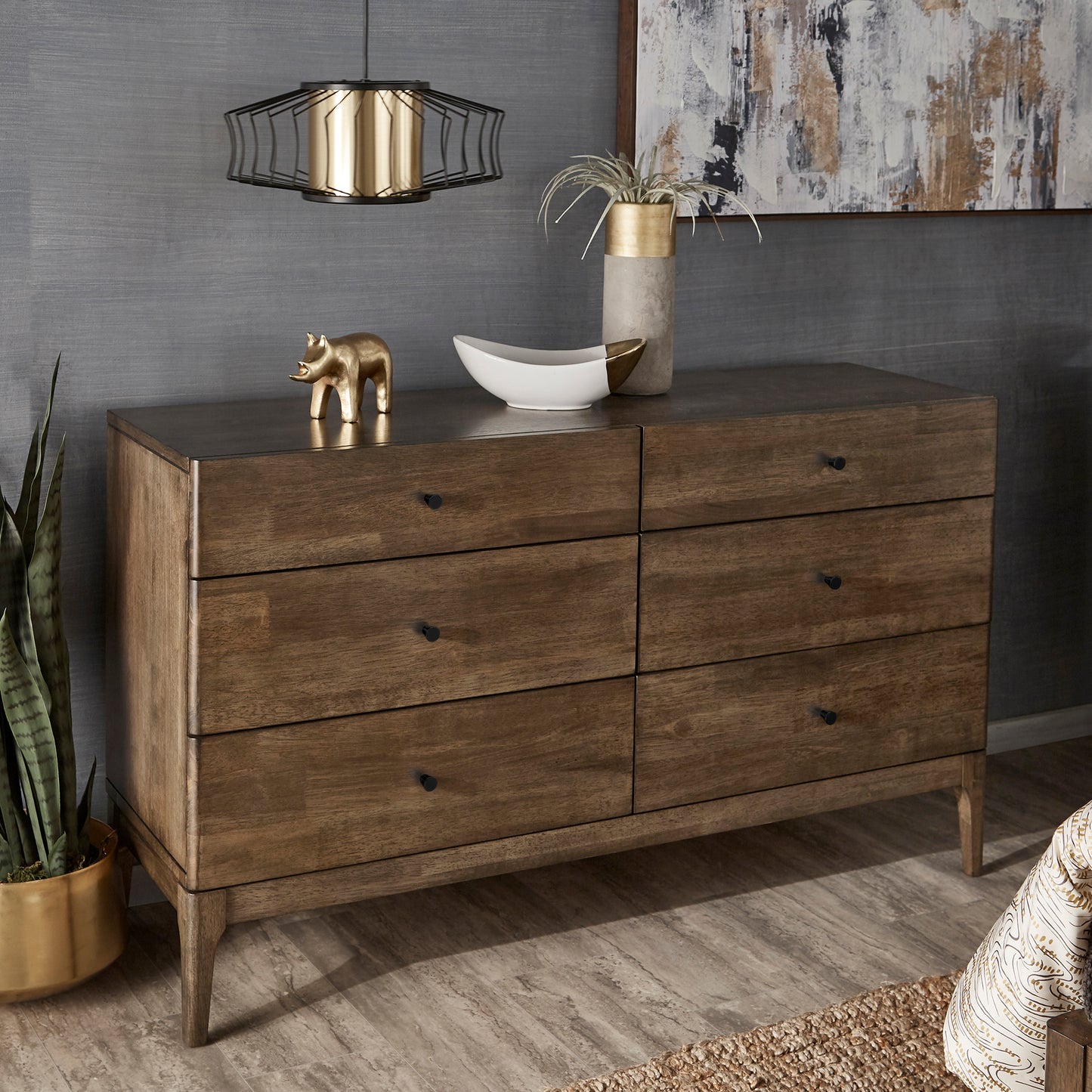 Walnut Finish 6-Drawer Dresser