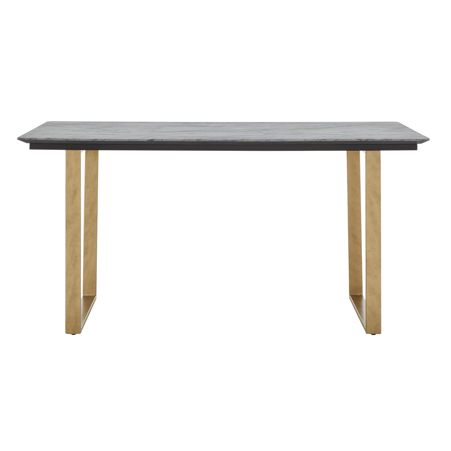 Faux Marble Sled Base Dining Table - Grey Top with Gold Finish