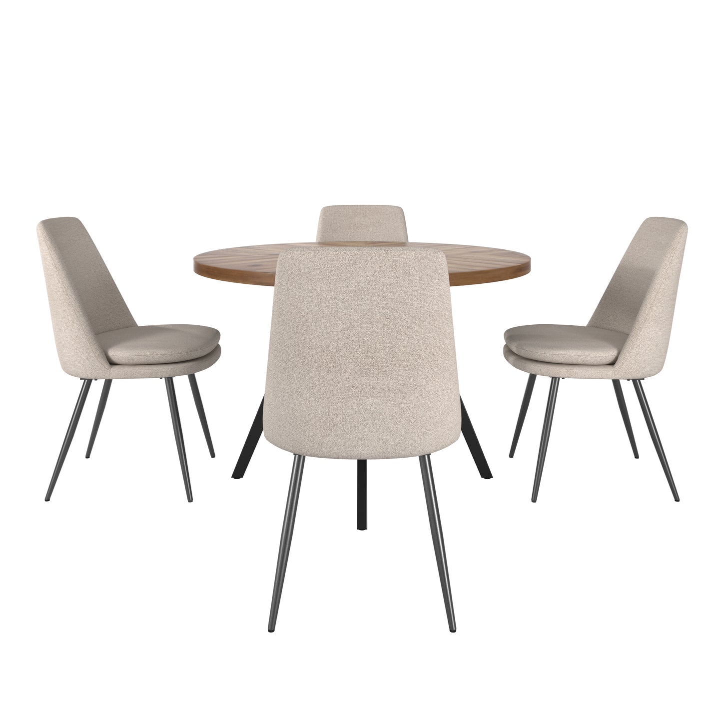 Black Finish Chenille Fabric 5-Piece Dining Set - Beige