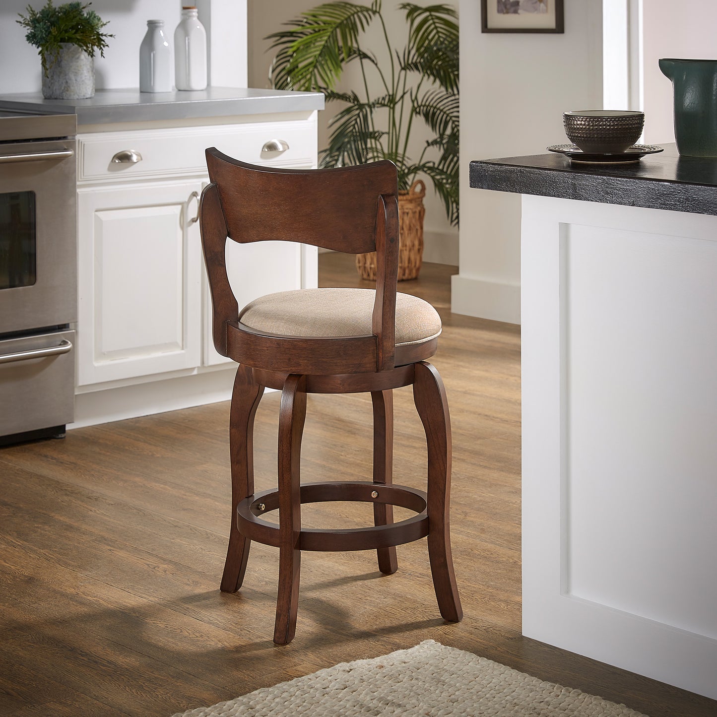 Swivel 24-inch Brown Counter Height Barstool - Beige Linen