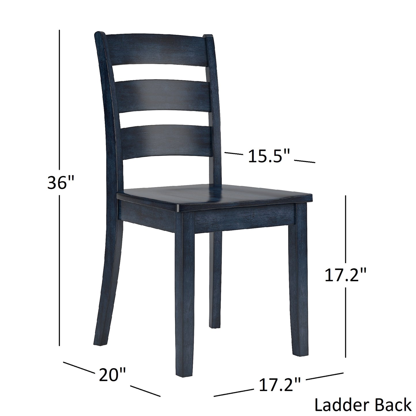 Ladder Back Wood Dining Chairs (Set of 2) - Antique Denim Finish