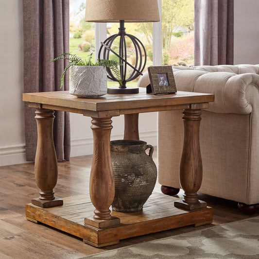 Baluster Reclaimed Wood End Table - Pine