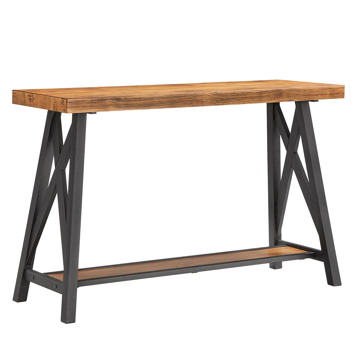 Rustic X-Base Accent Tables - Oak Finish, End Table, Coffee Table, and Sofa Table Set