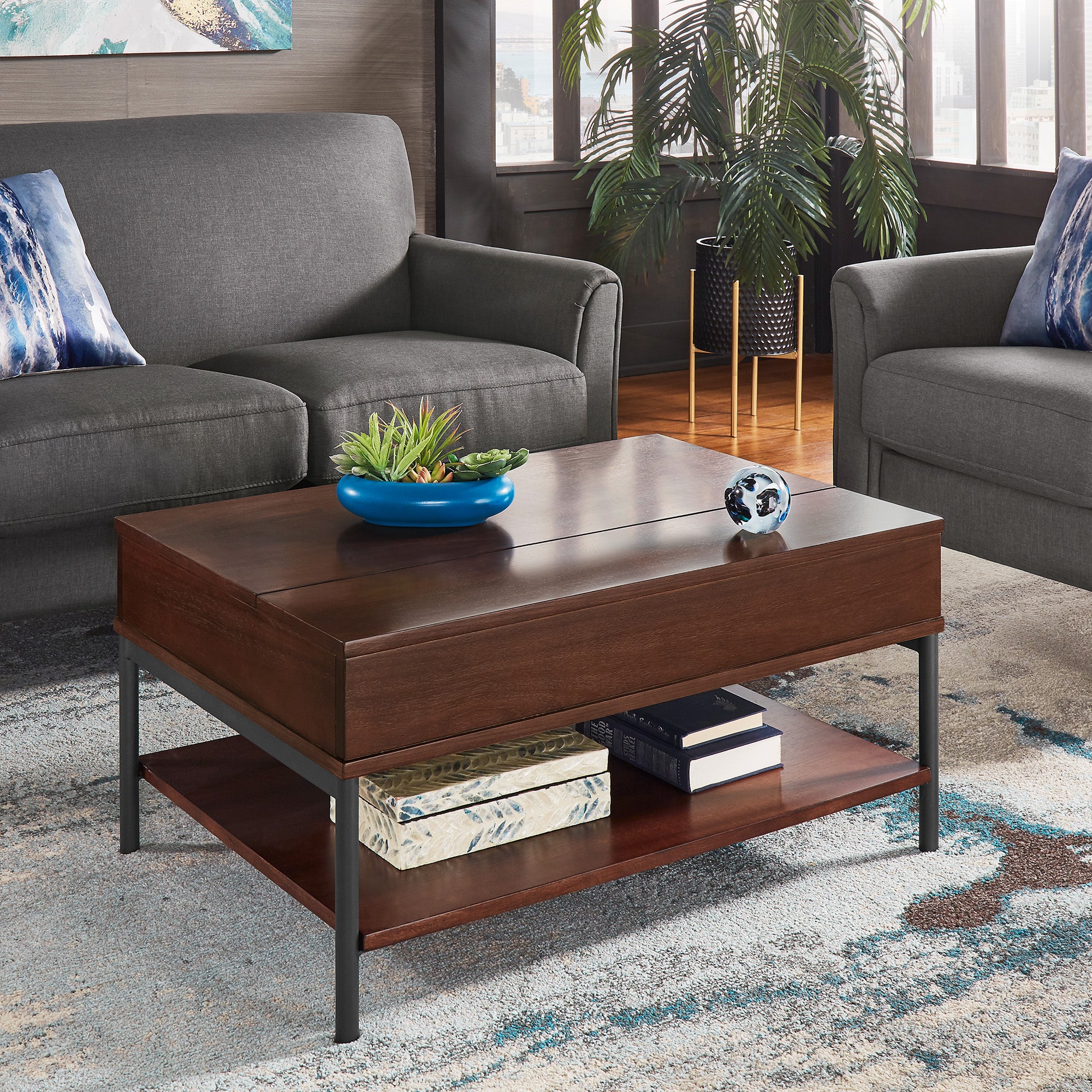Two Tone Lift Top Rectangular Tables Walnut Finish Coffee Table Only by iNSPIRE Q Modern iNSPIRE Q Home